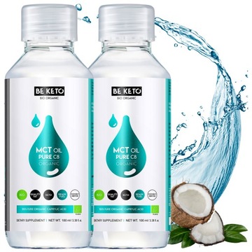 OLEJ MCT 100% C8 Płynny Kwas Kaprylowy 2x100 ml Dieta Keto Suplement Diety
