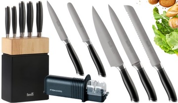 НАБОР ИЗ 5 КУХОННЫХ НОЖЕЙ BERRETTI + ТОЧИЛКА FISKARS