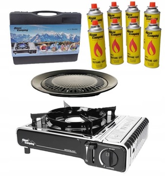 Kuchenka Przenośna Turystyczna ALPEN CAMPING Mont Blanc + GRILL + 8x GAZ