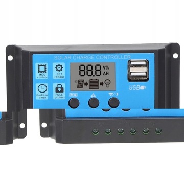 Regulator ładowania Solarny 12/24V LCD 30A USB