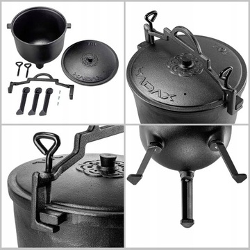 ЧУГУННЫЙ ОХОТНИЧИЙ КОЛДЕЛ 10 Л КОСТРОВАЯ ГОРШКА-ГРИЛЬ ДЛЯ ЗАПЕЧКИ