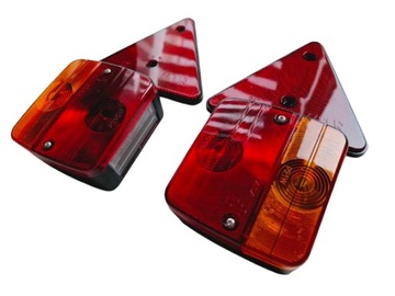 ZESTAW LAMP DO PRZYCZEPKI ZESPOLONE + ŻARÓWKI 12V Z TRÓJKĄTAMI ODBLASK