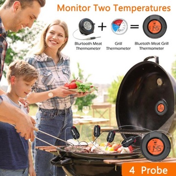 Termometr z tarczą do pomiaru temperatury grilla z przenośnym cyfrowym termometrem do żywności i 4 sondami