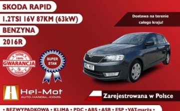 Skoda Rapid II Spaceback 1.2 TSI 85KM 2016 Skoda RAPID 2016 Klimatyzacja 5 drzwi Bezwypadkowy Zarejestrowany w PL VAT, zdjęcie 2