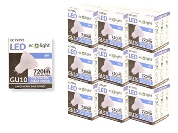 10x Żarówka LED GU10 8W = 55W 720lm 6500K Barwa Zimna 230V