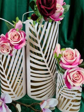 LAMPION METAL PUDROWY RÓŻ W LIŚCIE MAŁY 12X19,5CM