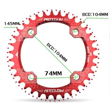 Lekki łańcuch rowerowy wąski czerwony 36T