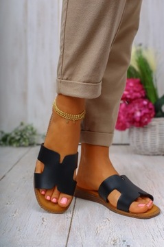 ЖЕНСКИЕ ЭЛЕГАНТНЫЕ ЧЕРНЫЕ КЛАССИЧЕСКИЕ ТАПОЧКИ НА ПЛОСКОЙ ПЛОСКОЙ ПЛОСКОСТИ