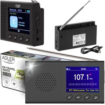 Radio kuchenne radio budowlane przenośne FM na baterie usb zegar budzik LCD