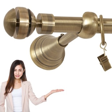 KARNISZ POJED. 200 cm 2,0 m OPTIMA fi 19 ZŁOTY ANTYK REGULOWANY WSPORNIK