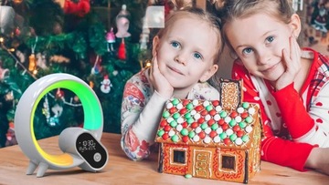 Lampka Nocna do Sypialni Głośnik Bluetooth Zegar Datownik na Prezent 6w1