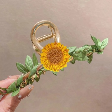 Весенний зажим с цветком лилии для женщин, сладкий винтажный коготь с листьями подсолнечника