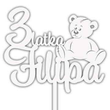 TOPPER URODZINY LICZBA IMIĘ NAPIS TORT MIŚ BIAŁY