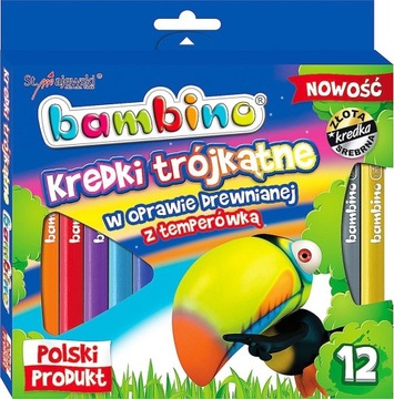 Мелки Bambino, толстые, треугольные, 12 шт, МИКС ЦВЕТОВ + точилка, набор