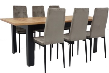 Zestaw stół rozkładany z 6 krzesłami NOWOCZESNY do salonu jadalni DĄB CRAFT