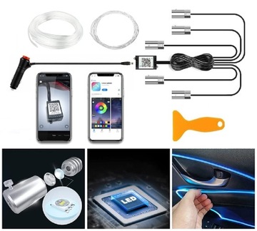 КОМПЛЕКТ СВЕТОДИОДНОГО ОСВЕЩЕНИЯ ДЛЯ АВТОМОБИЛЯ ПОЛОСКА 6M RGB ЦВЕТНАЯ ДЛЯ АВТОМОБИЛЯ