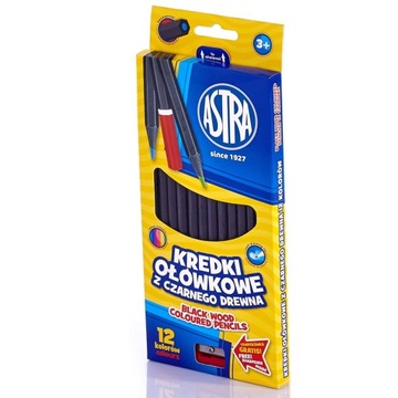 Kredki z czarnego drewna - 12 kolorów