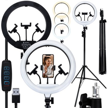 LAMPA PIERŚCIENIOWA LED 80W STATYW 220 CM RING 30CM Makijaż YouTube TikTok