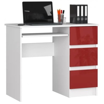 Biurko do gabinetu 90 cm białe czerwone 3 szuflady