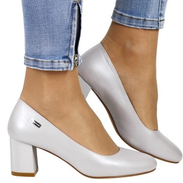 ЖЕНСКИЕ ТУФЛИ-ТУФЛИ, СЕРЕБРО, ЖЕМЧУГ, ДЕКОРАТИВНЫЙ КАБЛУК