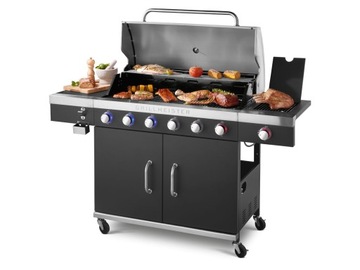Grill gazowy GRILLMEISTER 26,1 kW duży wózek grillowy 6+1 ruszt stalowy