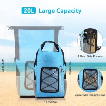 Водонепроницаемый СПОРТИВНЫЙ РЮКЗАК ДЛЯ КАЯКА СИНИЙ 20 Л