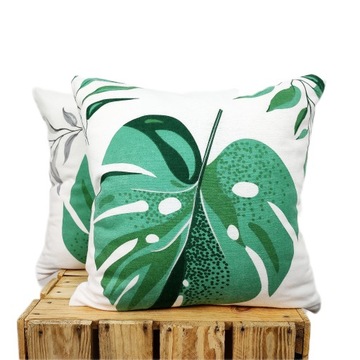 Poszewka z flaneli 100% bawełna 40x40 zieleń butelkowa liść liście monstera