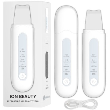ION BEAUTY КАВИТАЦИОННЫЙ ПИЛИНГ Ультразвуковой EMS 24K IPX5 4 РЕЖИМА БЕЛЫЙ
