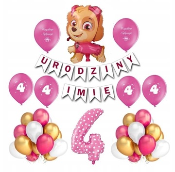 Zestaw Balony Skye Psi Patrol 4 Czwarte Urodziny