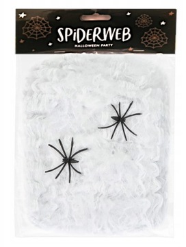 SZTUCZNA PAJĘCZYNA Z PAJĄKAMI NA HALLOWEEN BIAŁA DEKORACJA DOMU NA IMPREZĘ