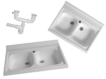 Zlewozmywak z otworem 80x60 2 komorowy BIAŁY