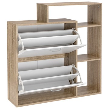 УЗКИЙ ШКАФ ДЛЯ ОБУВИ, БЕЛЫЙ, ДУБ СОНОМА, С ПОЛКАМИ ДЛЯ ПРИХОЖЕЙ