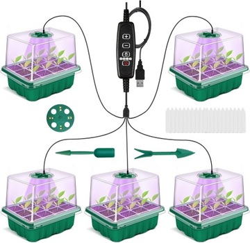 5 SZT MINISZKLARENKA SKRZYNKI DO UPRAWY Z LAMPA DO WZROSTU ROŚLIN TIMER