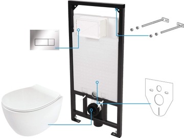 Zestaw WC podtynkowy 6 w 1 przycisk chrom Deante Silia