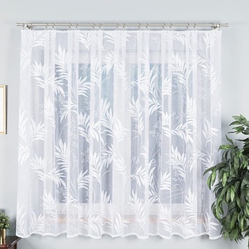 Firanka biała gotowa na taśmie liściasty wzór rozmiar 500x180 cm MAG 651