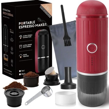 PRZENOŚNY MINI EKSPRES DO KAWY MIELONEJ KAPSUŁKI PODGRZEWA WODĘ 19 BAR 100W