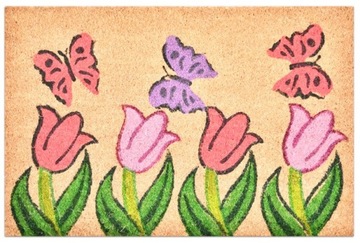 Wycieraczka Mata kokosowa POD DRZWI Tulipany Motyle 40 x 60 cm