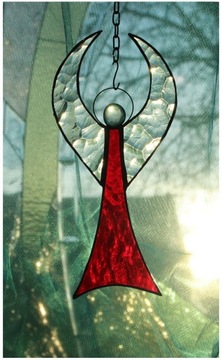 Anioł nowoczesny szklany Tiffany czerwony