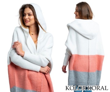 NORISS polski kardigan sweter OVERSIZE w trzy pasy