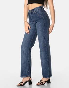 Szwedy Spodnie Damskie Jeans Szerokie Luźne Nogawki i Wysoki Stan J105L W29