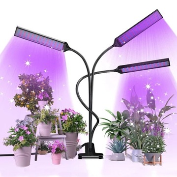 LAMPA LED GROW LIGHT UPRAWY WZROSTU ROŚLIN 3x PANELE 72 DIODY LED TIMER USB