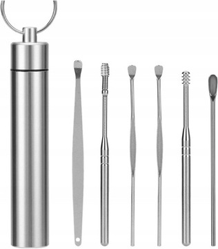 ZESTAW DO CZYSZCZENIA USZU USUWANIA WOSKOWINY 7 ELEMENTÓW TUBA METALOWA