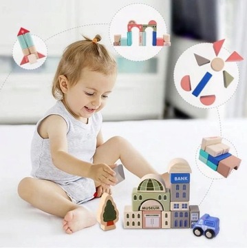 НАБОР ЦВЕТНЫХ ДЕРЕВЯННЫХ БЛОКОВ «ГОРОД» 115 шт.