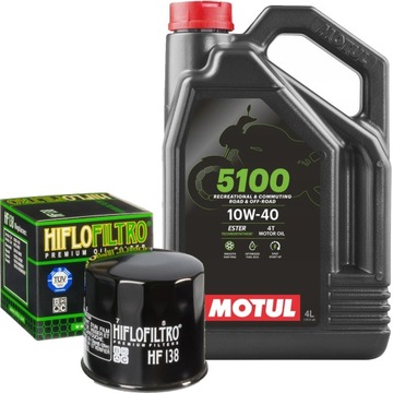 Zestaw Filtr oleju HifloFiltro HF138 + Olej 10w40 Motul 4T 5100 4L