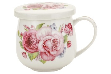 Kubek z zaparzaczem Kwiaty Róża Rose porcelana zaparzacz 320 ml Bone China