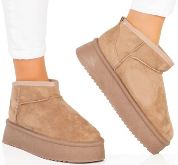 ŚNIEGOWCE BEŻOWE OCIEPLANE BOTKI PLATFORMA WSUWANE 39