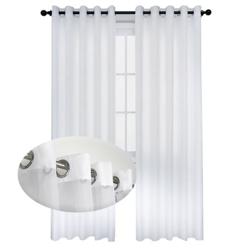 ŚNIEŻNOBIAŁA FIRANA NA PRZELOTKACH 145X180CM GOTOWA Z WOALU GŁADKA BIAŁA