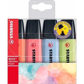 4 Zakreślacze STABILO BOSS w etui Pastelowy MIX