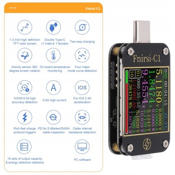 USB-тестер FNIRSI-C1 с триггером PD типа C,