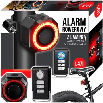 ALARM ROWEROWY ANTYKRADZIEŻOWY + LAMPA TYLNA LAMPKA ROWEROWA DZWONEK PILOT